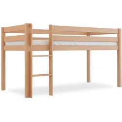 Bubema Sam – Kinder Hochbett, Buche massiv, mit oder ohne Rutsche, natur oder weiß lackiert