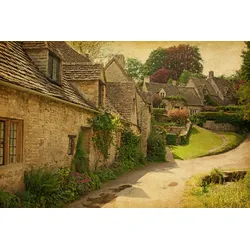 Fototapete PAPERMOON "COTSWOLD HÄUSCHEN-ALT DORF ALTSTADT MAUER ZIEGEL STEINE", bunt, B:4,00m L:2,60m, Vlies, Tapeten
