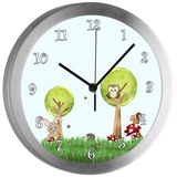 CreaDesign Funkwanduhr Funkuhr, Kinder Wanduhr, Kinderuhr, Kinderzimmer Waldwiese (geräuscharmes Uhrwerk) bunt