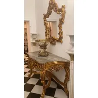 Casa Padrino Barock Konsole mit Marmorplatte und Spiegel Gold