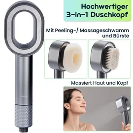 ideoon Ideoon, Duschbrause, 3-in-1 Duschkopf mit Bürste, Schwamm und Wasserspar Funktion - 2 x Premium-Wasserfilter - Wellness Brause für Ihr Spa-Erlebnis