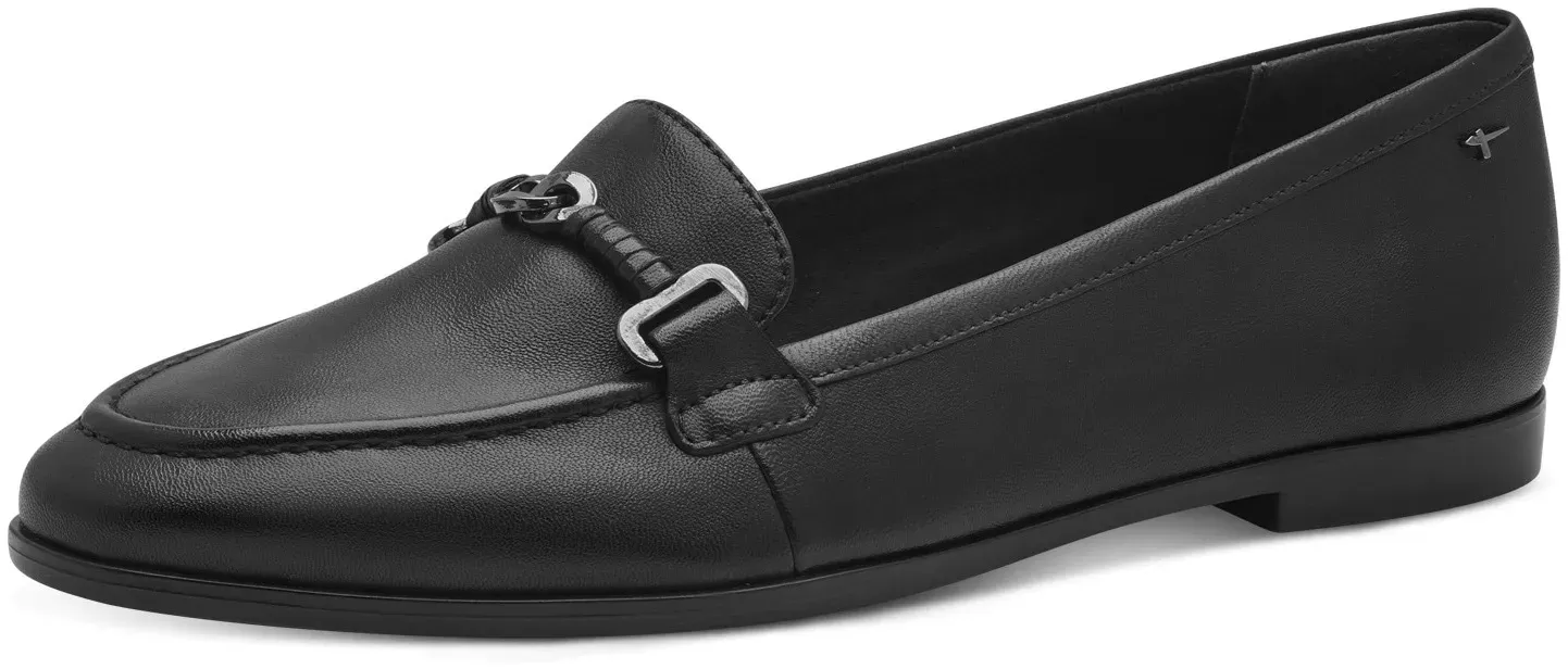 Slipper TAMARIS, Damen, Gr. 37, schwarz, Leder, unifarben, Schuhe Slipper, Blockabsatz, Schlupfschuh, Businessschuh mit hübscher Zierspange