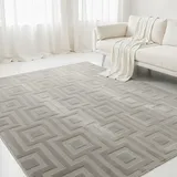 Interiyou Teppich Wohnzimmer Cannes - 160x230 cm Grau - Für Schlafzimmer, Esszimmer, Kinderzimmer - Kurzflorteppich skandinavisches Boho Muster - Hoch-Tief Effekt - Flach mit Geometrischem Muster