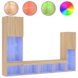vidaXL 4-tlg. Wohnwand mit LED-Beleuchtung Sonoma-Eiche Holzwerkstoff