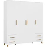 Drehtürenschrank RAUCH "Kleiderschrank Schrank Garderobe Wäscheschrank SHINJO", weiß (alpinweiß), B:187cm H:203cm T:53cm, Holzwerkstoff, Schränke, Griffe und Füße aus Massivholz mit 2 Schubladen MADE IN GERMANY, Topseller