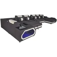 Xlmoebel Wohnlandschaft Leder Sofa mit Design und Schlaffunktion für das Wohnzimmer, Hergestellt in Europa schwarz