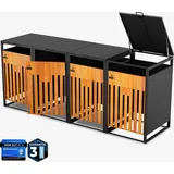 All Premium Mülltonnenbox 4er – Abschließbar, wetterfest & edle Holzoptik, für Garten, Hof & Straße, beliebig erweiterbar, legierter Stahl robust & langlebig