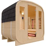 Dewello Dewello® Outdoor Fasssauna Richmond - Hybrid-Technologie, Infrarot, inkl. 10 Infrarotstrahler, Saunaofen und Saunazubehör I Gartensauna, Außensauna, Sauna Fass für 4 Personen