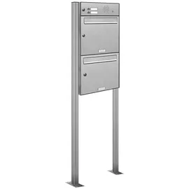 AL Briefkastensysteme Standbriefkasten 2er Edelstahl Silber