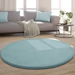 Teppich PACO HOME "Tatami 475", blau, H:24mm Ø:200cm, Polyester, Teppiche, Kurzflor, Uni Farben, mit Memory Foam, waschbar