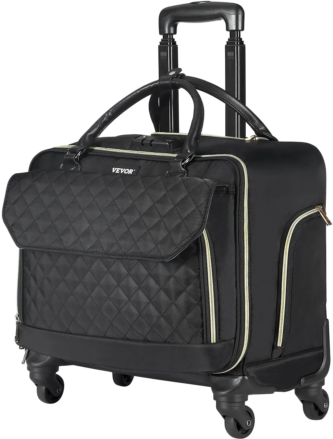 VEVOR Laptop Notebook Trolley Aktenkoffer Notebooktasche 45x23x47cm Schwarz/Gold