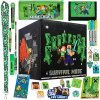 Minecraft Adventskalender Kinder 2025, Schule Schreibwaren, 24 Überraschungen mit Stifte, Radiergummi & Mehr Zubehör Creeper Gamer Geschenke für Jungs (Schwarzer Würfel)