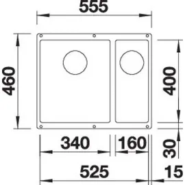 Blanco Subline 340/160-U links Unterbau vulkangrau Handbetätigung 555 x 460 mm