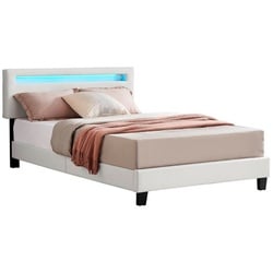 CARO-Möbel Polsterbett POWELL, Polsterbett 120×200 cm mit LED Bett Stoff weiß Jugendbett Einzelbett weiß