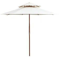 vidaXL Doppeldeck Sonnenschirm 270×270 cm Holzstange Cremeweiß