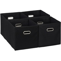 Relaxdays Aufbewahrungsbox 4er Set, Faltbare Regalboxen, HxBxT: 30x30x30 cm, mit Griffen, Faltboxen für Regale, schwarz