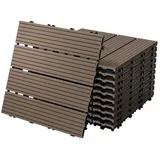 ECD Germany WPC Terrassenfliesen 30x30 cm/22 Stück=2m2 Dunkelbraun geriffelt, Holzoptik, Bodenbelag mit Klicksystem und Drainage, Terrassendielen