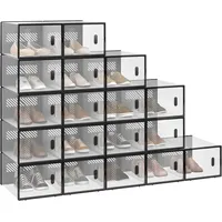 Woltu Schuhbox (18 St), stapelbar, mit magnetischer Tür, Kunststoffbox schwarz|weiß