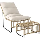 Outsunny Rattan Relaxsessel mit Fußhocker UV-beständig Gartensessel mit Kissen Bänder Outdoor Rattanstuhl Gartenstuhl für Garten, Balkon, Terrasse