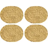 HMF Tischset oval geflochten aus Wasserhyazinthe, Platzset abwaschbar 4er Set 40 x 30 cm
