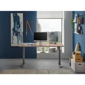 Stella Trading Xora Schreibtisch Sonoma Eiche Holzwerkstoff, Kufe, 77x75-118x160 cm, höhenverstellbar, Kabeldurchlass, Memoryschalter, Arbeitszimmer, Schreibtische, Bürotische