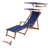 Erst-Holz Gartenliege blau Strandliege Relaxliege Fußablage Sonnendach Buche Deckchair Klappstuhl 10-307FS
