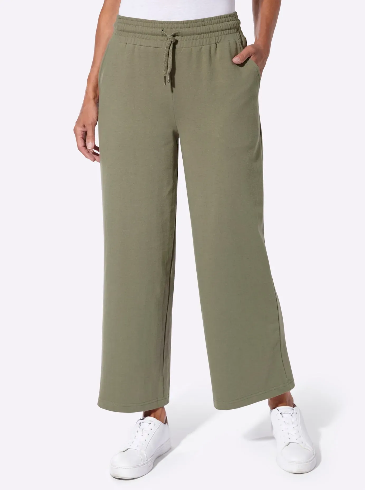 Sweathose CASUAL LOOKS, Damen, Gr. 44, Normalgrößen, grün (khaki), 50% Baumwolle, 50% Polyester, unifarben, Hosen Sweathose