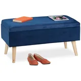 relaxdays Sitzbank Samt Sitzbank mit Stauraum, Dunkelblau blau