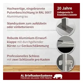 AL Briefkastensysteme Standbriefkasten 2 Fach Grau