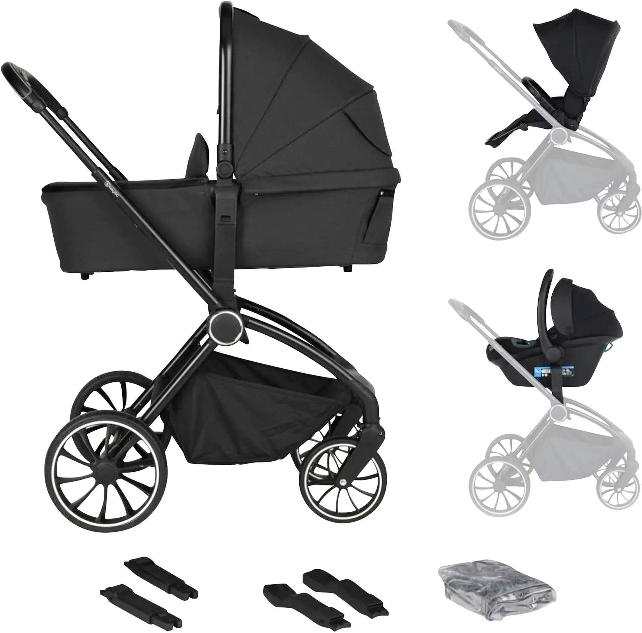 babyGO Kombikinderwagen Harmony Trio-Set inkl. Babyschale iTravel XP, schwarz