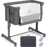 Costway 3 in 1 Beistellbett Dunkelgrau 70 x 140 cm