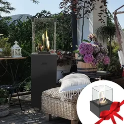 PATIO SLIM SCHWARZ GAS HEIZUNG + BIO KAMIN