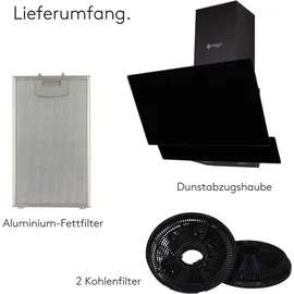 Wiggo Dunstabzugshaube 60cm kopffrei I Abluft Umluft Dunstabzug 300m3/h - LED Touch-Display 3 Stufen I Schräghaube inkl. Fettfilter & 2x Kohlefil...