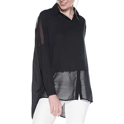 vestino Damen Boyfriend Hemd-Bluse mit transparenten Partien Sommer-Bluse 900509 Schwarz - S