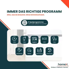 Homex DWSI601442A Geschirrspüler (teilintegrierbar, 598 mm, Silber)