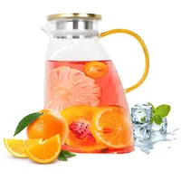 Karaffe Glas mit Edelstahl-Deckel 1.5L,Auslaufsicherer Kühlschranktür Karaffen,Wasserkrug,Glas Krug,Glaskaraffe, Karaffe für Teekanne für Heiße oder Kalte Getränke