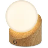 Briloner - Mini LED Tischlampe kabellos IP54 mit Touch, dimmbar in Stufen, Akku & Lichtquelle tauschbar, Nachttischlampe, Kugel, LED Lampe, Akku Tischleuchte, Outdoor Lampe, 10x8x9 cm, Holzoptik
