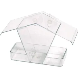 Dobar 11503 Fenster-Vogelfutterhaus - Futterstation aus Kunststoff - Wildvogelfutterspender mit Saugnäpfen - Futtersäule für Fenster - Futterhaus mit Futtertablet - 24 x 9,6 x 15 cm - Transparent