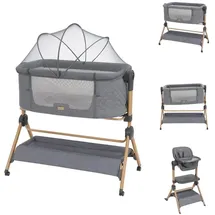 KIKKABOO Kikka boo Beistellbett Sleat Me 2 in 1 Hochstuhl, höhenverstellbar, Moskitonetz grau