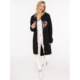 Zwillingsherz Jerseymantel ZWILLINGSHERZ "Wild Mindset", Damen, Gr. S/M, schwarz, angeraute Sweatware, Obermaterial: 50% Baumwolle, 50% Polyester, Mäntel, mit großem WILD Motiv gestickt, Leo Details, Taschen