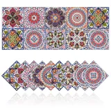 Cendray Fliesenaufkleber Retro Fliesenaufkleber für Badezimmer Küche DIY Öldichtes Wasserdichtes PVC Selbstklebende Dekoration Marokko Stil Roter Böhmischer Stil (20,15x15cm)