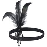 Duriya Damen 1920s Stirnband 20er Jahre Accessoires Kopfschmuck Gatsby Kostüm Accessoires Damen Flapper Feder Vintage Haarband Charleston für Karneval Fasching Art Deco Kostüm Schwarz