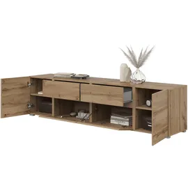 INOSIGN Lowboard "Metric,Breite 195cm, grifflose Lowboard 2Klappen/2Schubkästen/2Tür", braun (wotan eiche), B:195cm H:48,2cm T:40cm, FSC-zertifizierter Holzwerkstoff, Melamin, Metall, Sideboards, Lowboard, TV-Schrank mit viel Stauraum, TV-Board