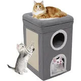 Siairo Katzenhaus Indoor, 3-stöckige Faltbares Katzenhöhle große Katzen, Katzenbetten für Indoor Katze, Katzenhöhle 3 Schicht Katzen würfel, Katzenhaus Höhle für kleine und mittlere Katzen, Grau