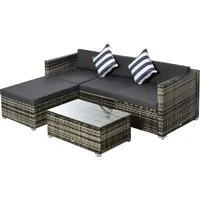 Outsunny 5-tlg. Polyrattan Gartenmöbel Set mit Beistelltisch Sitzkissen Grau