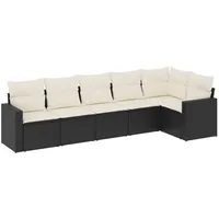 VidaXL 6-tlg. Garten-Sofagarnitur mit Kissen Schwarz Poly Rattan