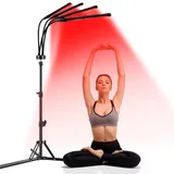 Trayvespace Infrarotlampe, 660nm & 850nm Rotlichtlampe mit Ständer, 3 Timer, 5 Helligkeit Einstellbar, 360° Rotierendes Rotlichtlampe
