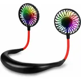 Ontway - Tragbarer Ventilator, Nackenventilator, wiederaufladbarer Mini-USB-Nackenventilator mit LED-Licht, 3-Gang-Luftkühler mit doppeltem Windkopf