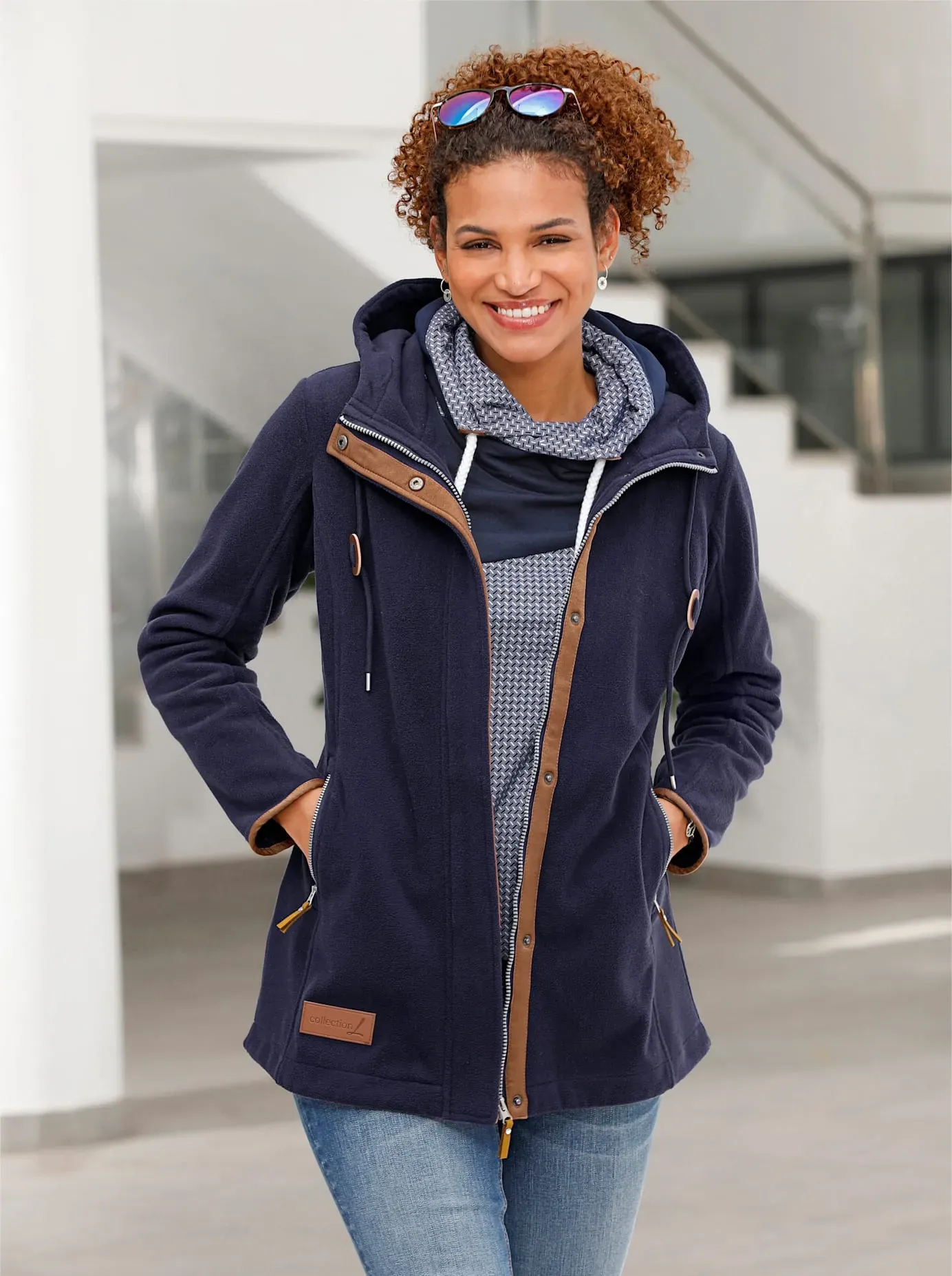 Fleecejacke CASUAL LOOKS, Damen, Gr. 42, blau (marine), 100% Polyester, meliert, unifarben, Jacken Fleecejacke