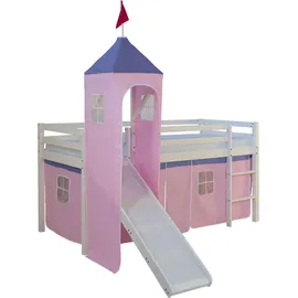 Homestyle4u Hochbett 90 x 200 cm Kiefer massiv weiß rosa